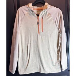 Vuori Aspen 1/4 Zip Hooded Pullover Men's Small Beige Tan Burnt Orange EUC